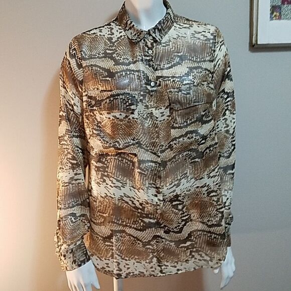 Kut from the Kloth Tan & Brown Button Down Shirt (S) - Picture 2 of 6